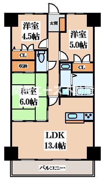 ディオフェルティー石切(3LDK/3階)の間取り写真