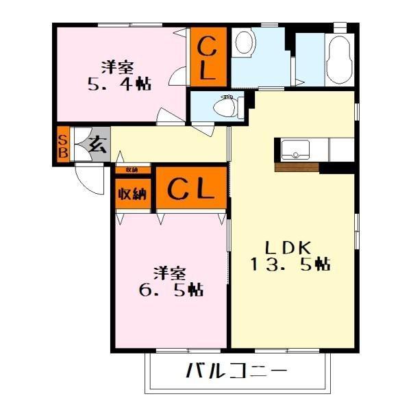シャーメゾン六条(2LDK/2階)の間取り写真