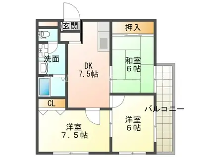 カーサ山野(3DK/4階)の間取り写真