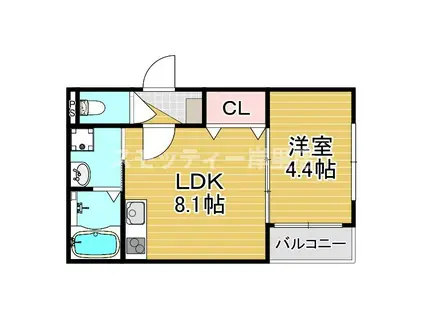 AIA難波南(1LDK/4階)の間取り写真