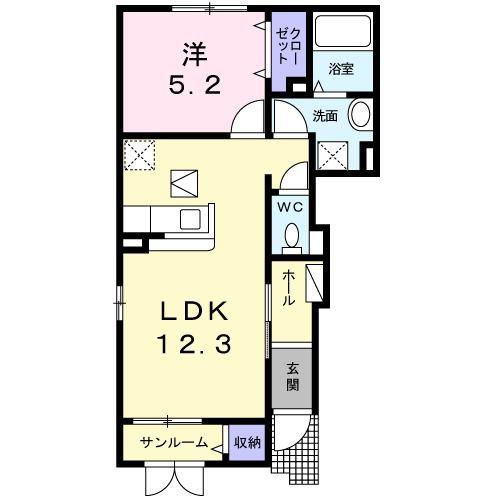 フィオーレII(1LDK/1階)の間取り写真