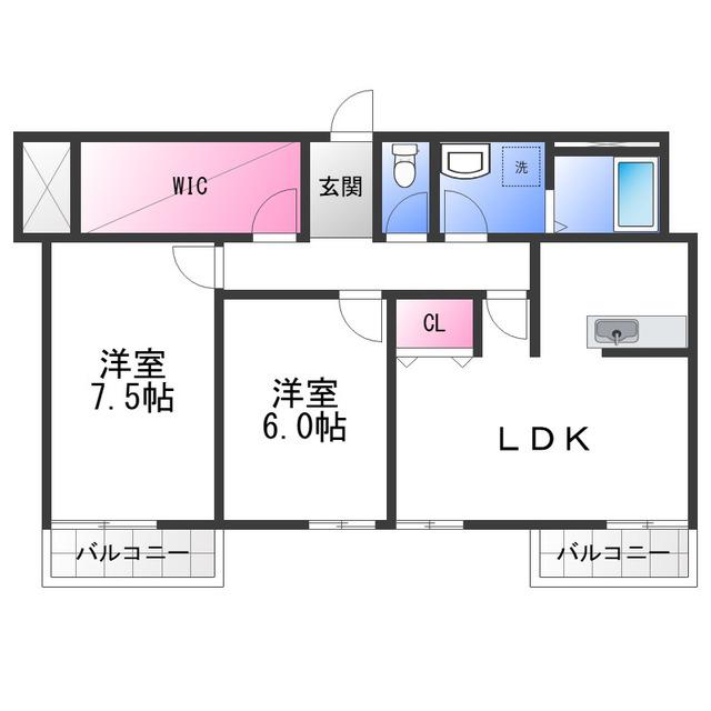 パインリーフ和泉(2LDK/5階)の間取り写真