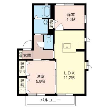 アミスタB(2LDK/1階)の間取り写真