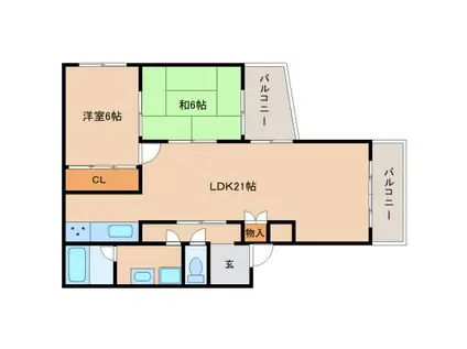 ニューハイツ富雄(2LDK/4階)の間取り写真