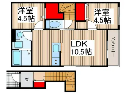 リーブルファイン木間ケ瀬III(2LDK/2階)の間取り写真