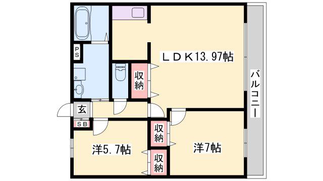 ウエストリバー(2LDK/1階)の間取り写真