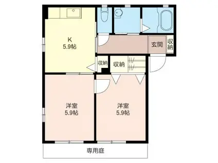 ボンヌシャンスA棟(2K/2階)の間取り写真