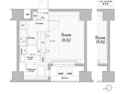 マスターマインド十番(1K/3階)の間取り写真