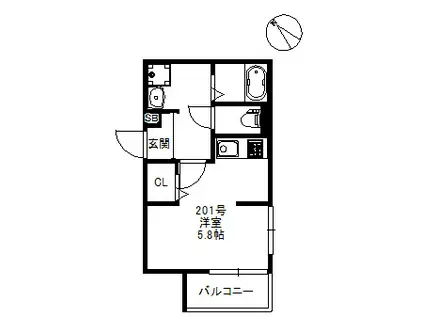 メゾンソレイユ吉塚 659(ワンルーム/2階)の間取り写真