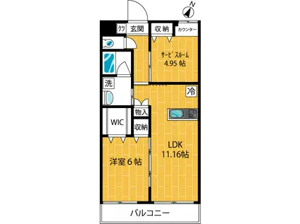 グラン コンフォール武蔵新城(1SLDK/2階)の間取り写真