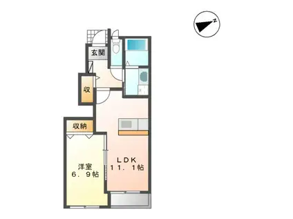 ウエストヴィラA(1LDK/1階)の間取り写真