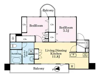 グエルスクエア八王子(2LDK/11階)の間取り写真