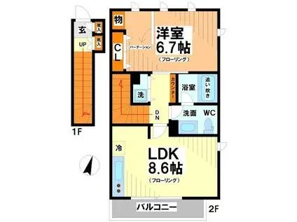 ミラコロエッフェ(1LDK/2階)の間取り写真