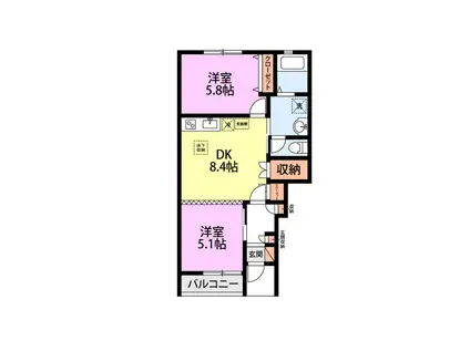 サンフィールスクウェア(2DK/1階)の間取り写真