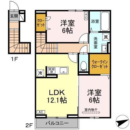 サニーコート木之庄(2LDK/2階)の間取り写真