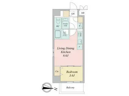 ヴェルデシア名駅南(1LDK/7階)の間取り写真