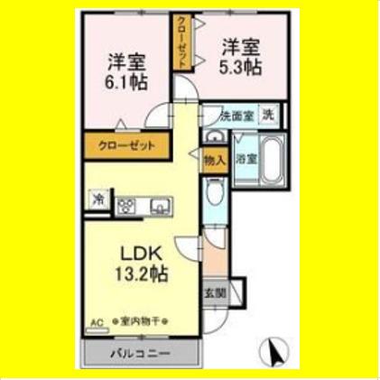 ブルーメ(2LDK/1階)の間取り写真
