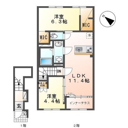 サクラリアン益城(2LDK/2階)の間取り写真