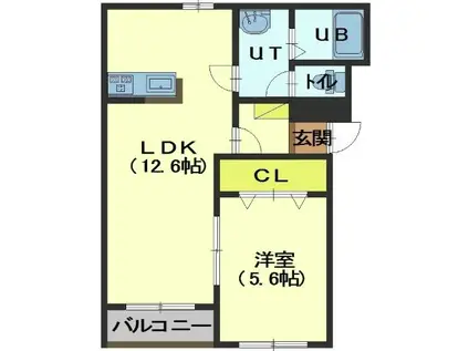 アンセリジェII(1LDK/1階)の間取り写真