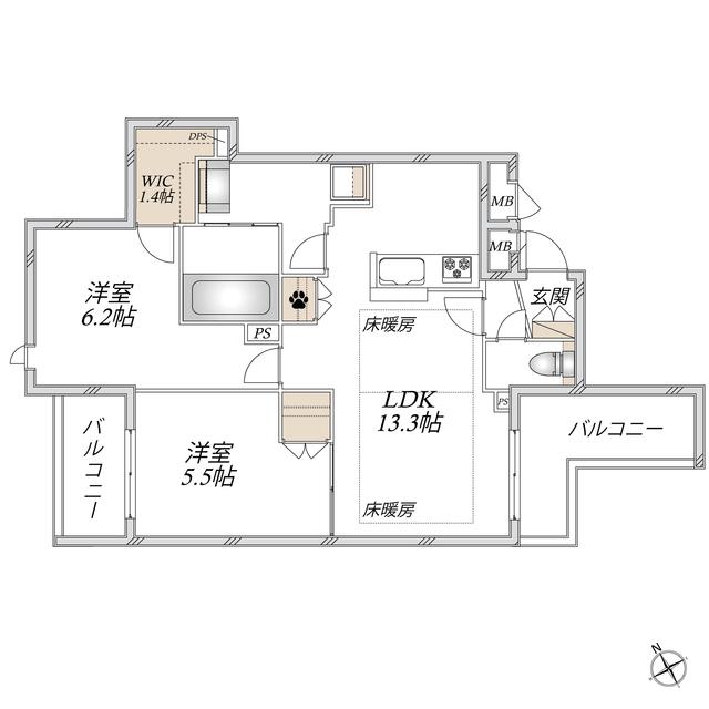 ウエスト・ノワール(2LDK/2階)の間取り写真