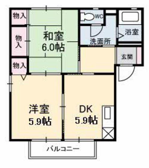 パークハイツ B棟(2K/1階)の間取り写真