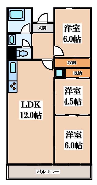 松栄畷ハイツ(3LDK/1階)の間取り写真