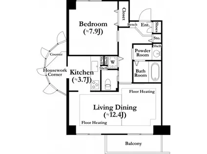 河田町ガーデン3(1LDK/6階)の間取り写真