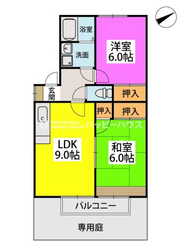 メロディハイツ乙金(2LDK/1階)の間取り写真