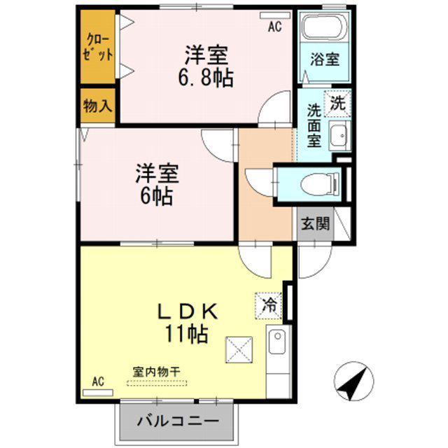 エクレールB棟(2LDK/1階)の間取り写真