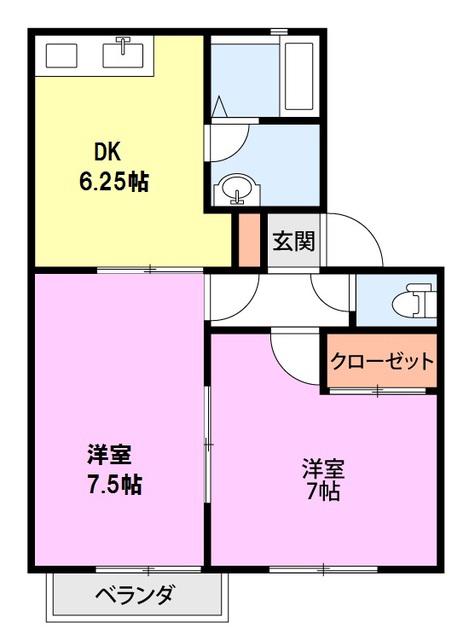 フレーシア(2DK/2階)の間取り写真