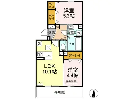 GRACE・CALME(2LDK/1階)の間取り写真