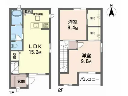 伊予鉄道郡中線 土橋駅(愛媛) 徒歩10分 2階建 築24年(2LDK/1階)の間取り写真