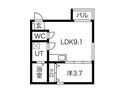プリシェール中小田井(1LDK/1階)の間取り写真