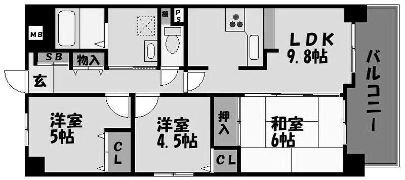 グランプレステージ明石西II(3LDK/9階)の間取り写真