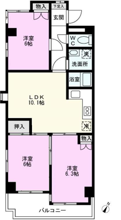 コモ・ビアレ(3LDK/1階)の間取り写真