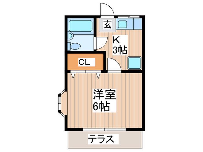 サンブライトハイツC棟(1K/1階)の間取り写真