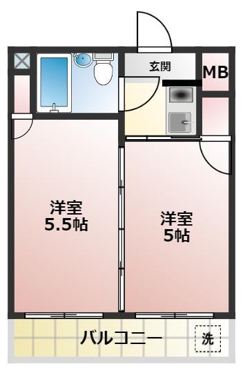 サンヒル鷹丘(2K/1階)の間取り写真