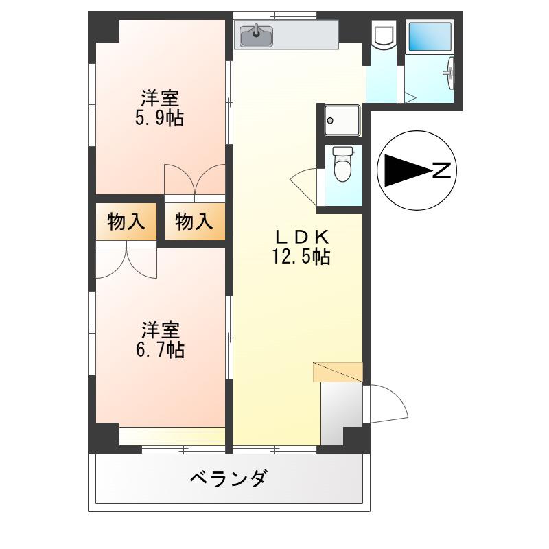 岩田屋ビル(2LDK/4階)の間取り写真