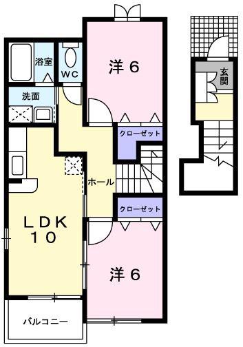 グレース上河原B(2LDK/2階)の間取り写真
