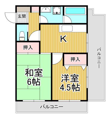 ドゥミメゾン(2K/4階)の間取り写真