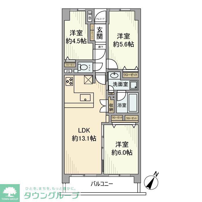 中野方南町グランドハイツ(3LDK/4階)の間取り写真