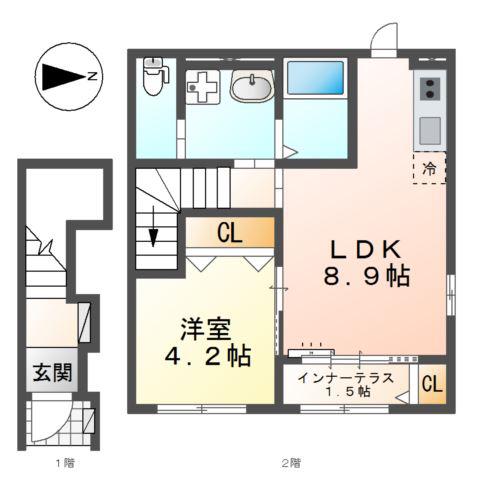 FOREST志水(1LDK/2階)の間取り写真