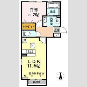 エスペランサ末広(1LDK/1階)の間取り写真
