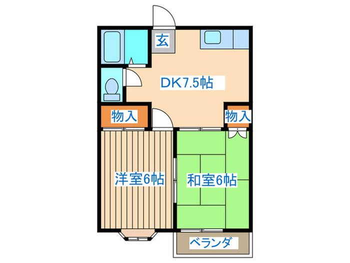 ジュネス壱号館(2DK/1階)の間取り写真