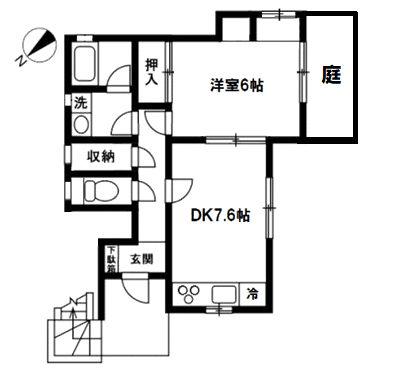 帷子町2丁目一戸建て(1DK/1階)の間取り写真