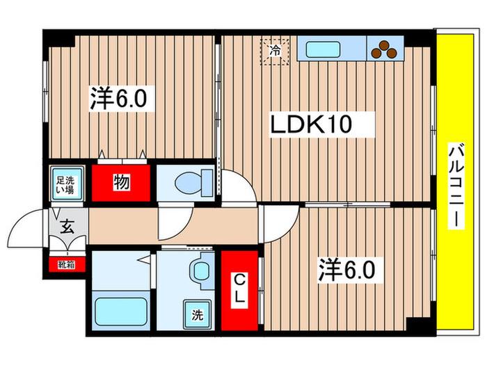 クローバー東原(2LDK/5階)の間取り写真