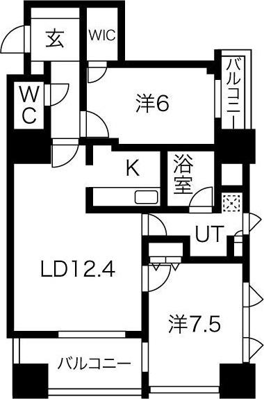アルグラッドザ・タワー心斎橋(2LDK/25階)の間取り写真