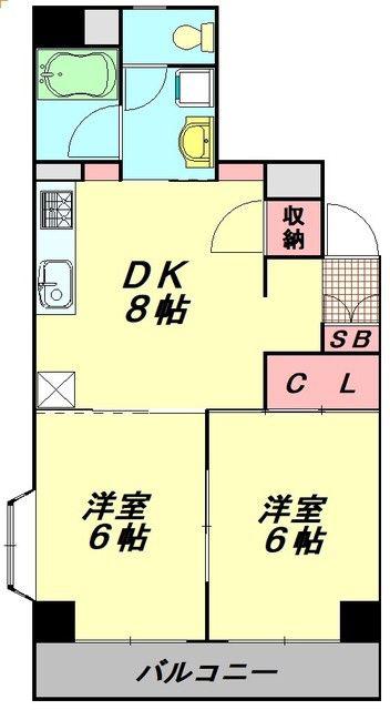 ウイング上福岡(2DK/6階)の間取り写真