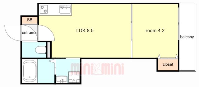 LIX 神戸松原通(1LDK/1階)の間取り写真