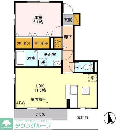 フェリーチェヴィータC(1LDK/1階)の間取り写真
